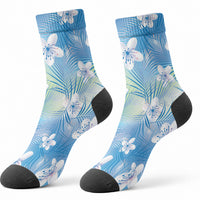 Blue Aloha Hawaiian Crew Socks Tropical Flower Palm Leaf Pattern LT19 - Polynesian Pride