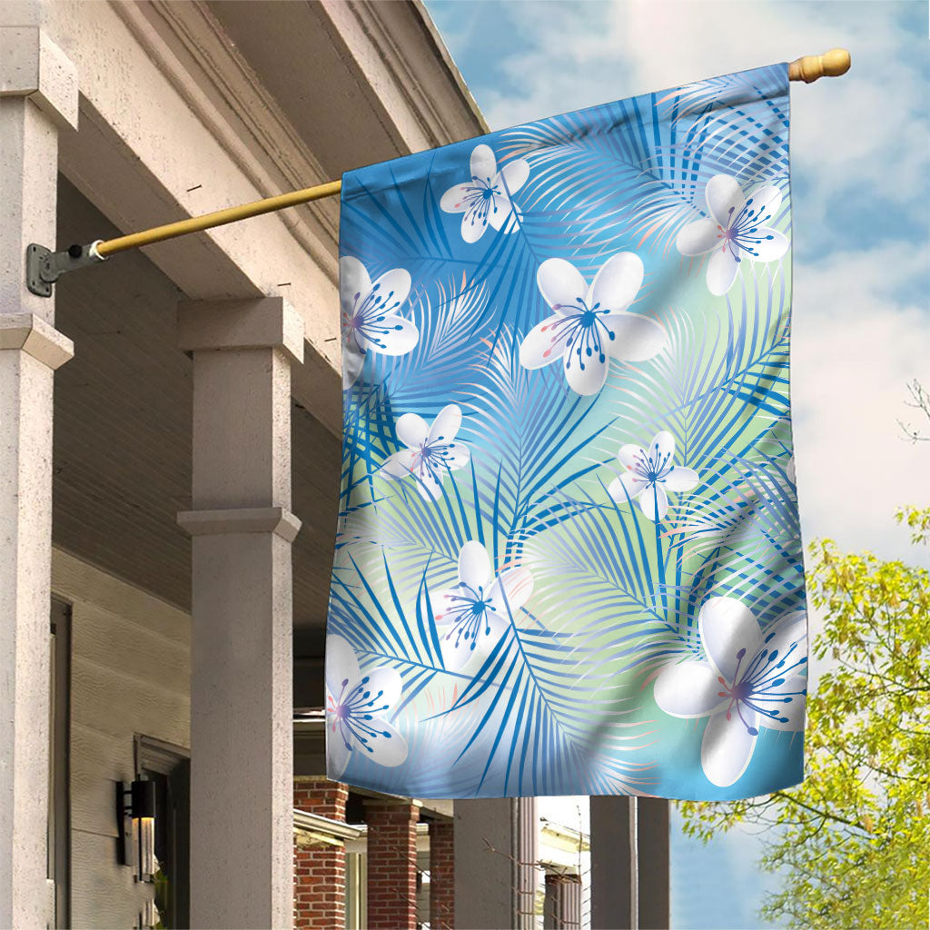 Blue Aloha Hawaiian Garden Flag Tropical Flower Palm Leaf Pattern LT19 House Flag Blue - Polynesian Pride