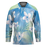 Blue Aloha Hawaiian Hockey Jersey Tropical Flower Palm Leaf Pattern LT19 Unisex Blue - Polynesian Pride