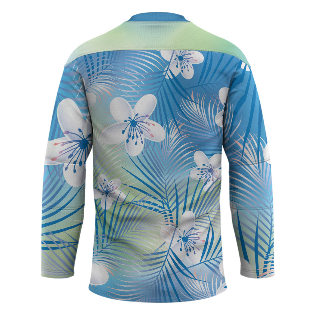 Blue Aloha Hawaiian Hockey Jersey Tropical Flower Palm Leaf Pattern LT19 - Polynesian Pride