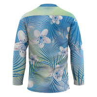 Blue Aloha Hawaiian Hockey Jersey Tropical Flower Palm Leaf Pattern LT19 - Polynesian Pride