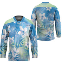 Blue Aloha Hawaiian Hockey Jersey Tropical Flower Palm Leaf Pattern LT19 - Polynesian Pride