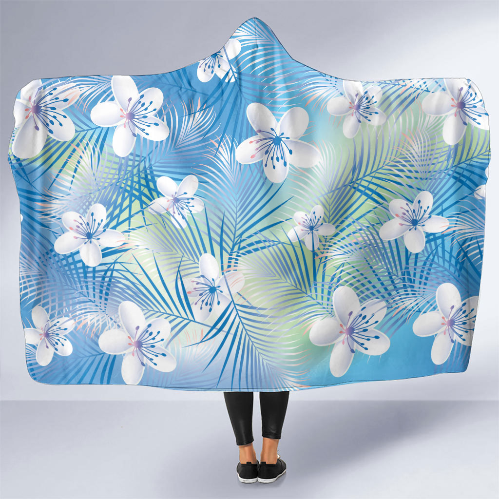 Blue Aloha Hawaiian Hooded Blanket Tropical Flower Palm Leaf Pattern LT19 One Size Blue - Polynesian Pride