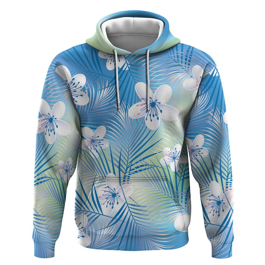 Blue Aloha Hawaiian Hoodie Tropical Flower Palm Leaf Pattern LT19 Pullover Hoodie Blue - Polynesian Pride