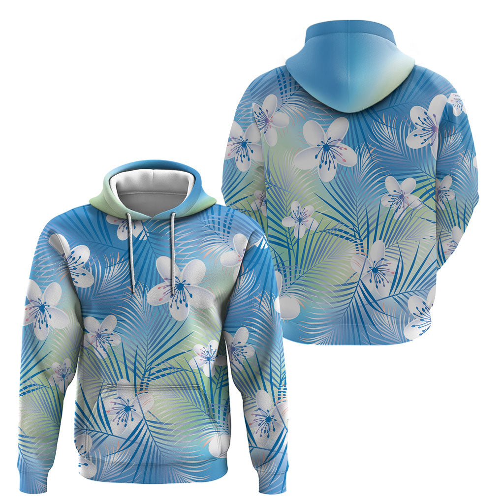 Blue Aloha Hawaiian Hoodie Tropical Flower Palm Leaf Pattern LT19 - Polynesian Pride