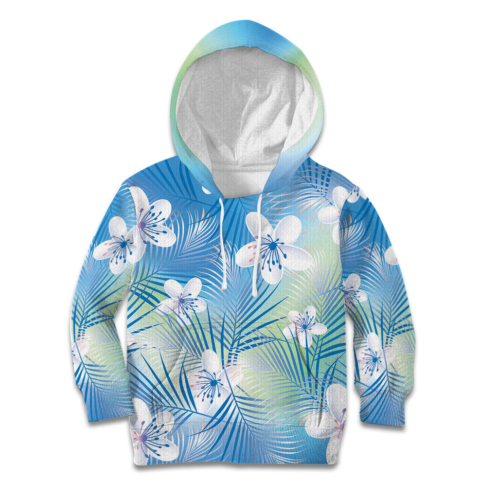 Blue Aloha Hawaiian Kid Hoodie Tropical Flower Palm Leaf Pattern LT19 Hoodie Blue - Polynesian Pride