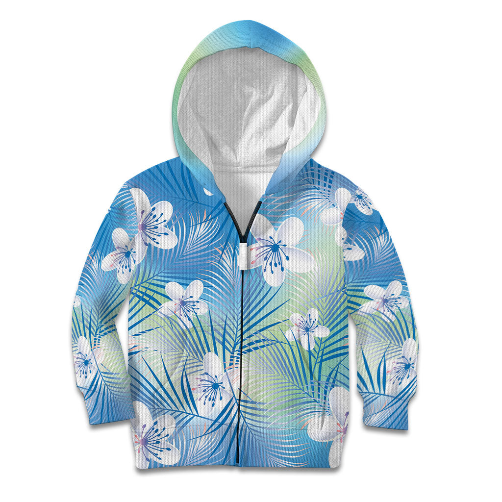 Blue Aloha Hawaiian Kid Hoodie Tropical Flower Palm Leaf Pattern LT19 Zip Hoodie Blue - Polynesian Pride