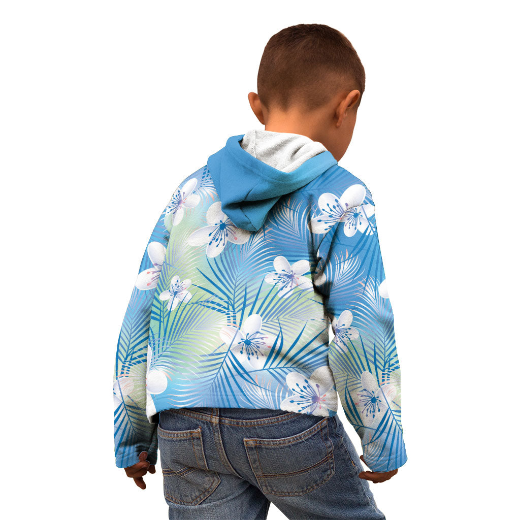 Blue Aloha Hawaiian Kid Hoodie Tropical Flower Palm Leaf Pattern LT19 - Polynesian Pride
