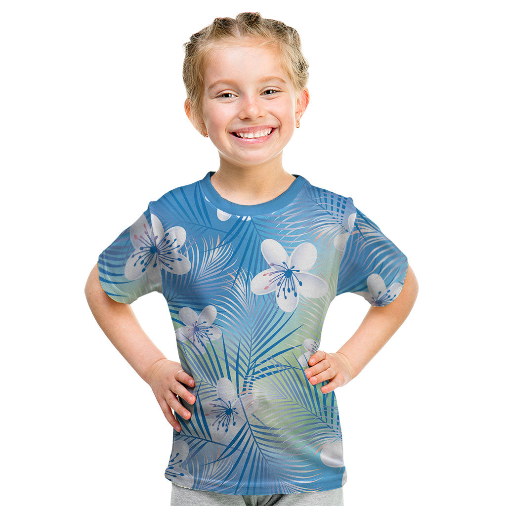 Blue Aloha Hawaiian Kid T Shirt Tropical Flower Palm Leaf Pattern LT19 Blue - Polynesian Pride