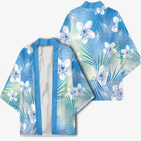 Blue Aloha Hawaiian Kimono Tropical Flower Palm Leaf Pattern LT19 - Polynesian Pride