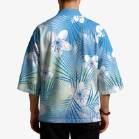 Blue Aloha Hawaiian Kimono Tropical Flower Palm Leaf Pattern LT19 - Polynesian Pride