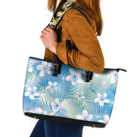 Blue Aloha Hawaiian Leather Tote Bag Tropical Flower Palm Leaf Pattern LT19 Blue - Polynesian Pride