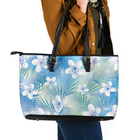 Blue Aloha Hawaiian Leather Tote Bag Tropical Flower Palm Leaf Pattern LT19 - Polynesian Pride