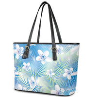 Blue Aloha Hawaiian Leather Tote Bag Tropical Flower Palm Leaf Pattern LT19 - Polynesian Pride