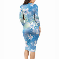 Blue Aloha Hawaiian Long Sleeve Bodycon Dress Tropical Flower Palm Leaf Pattern LT19 - Polynesian Pride