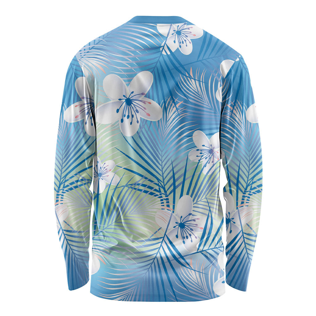 Blue Aloha Hawaiian Long Sleeve Shirt Tropical Flower Palm Leaf Pattern LT19 - Polynesian Pride