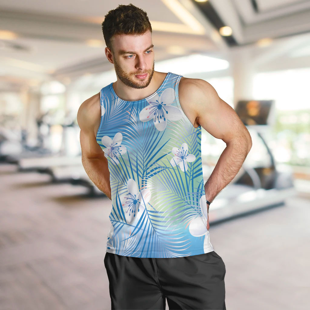 Blue Aloha Hawaiian Men Tank Top Tropical Flower Palm Leaf Pattern LT19 Blue - Polynesian Pride