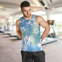 Blue Aloha Hawaiian Men Tank Top Tropical Flower Palm Leaf Pattern LT19 Blue - Polynesian Pride