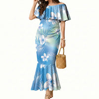 Blue Aloha Hawaiian Mermaid Dress Tropical Flower Palm Leaf Pattern LT19 Women Blue - Polynesian Pride