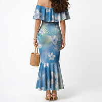 Blue Aloha Hawaiian Mermaid Dress Tropical Flower Palm Leaf Pattern LT19 - Polynesian Pride
