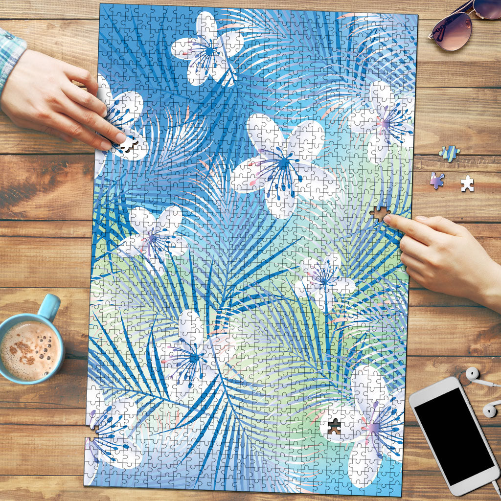 Blue Aloha Hawaiian Puzzle Tropical Flower Palm Leaf Pattern LT19 Blue - Polynesian Pride