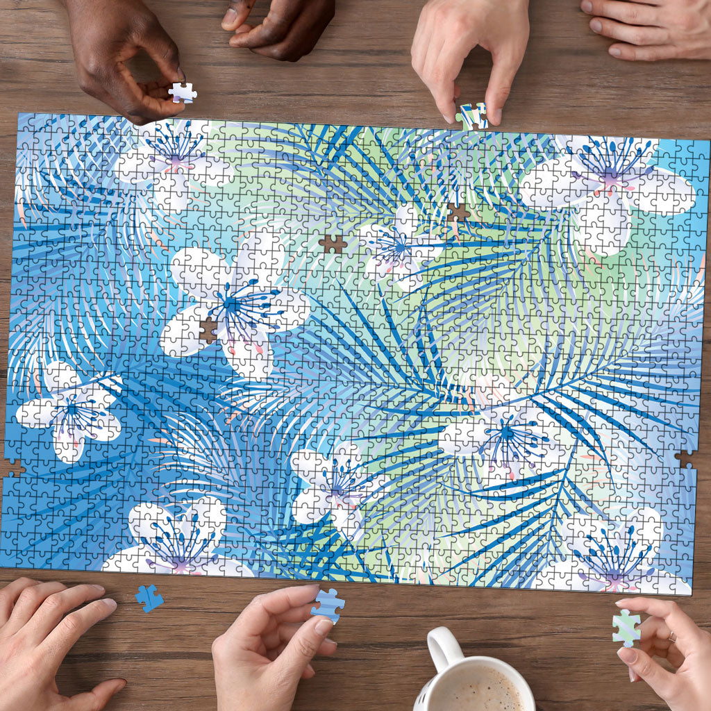 Blue Aloha Hawaiian Puzzle Tropical Flower Palm Leaf Pattern LT19 - Polynesian Pride