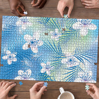 Blue Aloha Hawaiian Puzzle Tropical Flower Palm Leaf Pattern LT19 - Polynesian Pride