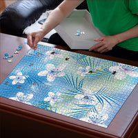 Blue Aloha Hawaiian Puzzle Tropical Flower Palm Leaf Pattern LT19 - Polynesian Pride