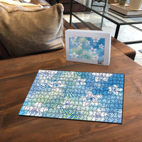 Blue Aloha Hawaiian Puzzle Tropical Flower Palm Leaf Pattern LT19 - Polynesian Pride