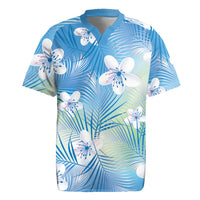 Blue Aloha Hawaiian Rugby Jersey Tropical Flower Palm Leaf Pattern LT19 Blue - Polynesian Pride