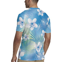 Blue Aloha Hawaiian Rugby Jersey Tropical Flower Palm Leaf Pattern LT19 - Polynesian Pride
