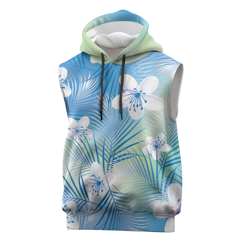 Blue Aloha Hawaiian Sleeveless Hoodie Tropical Flower Palm Leaf Pattern LT19 Blue - Polynesian Pride