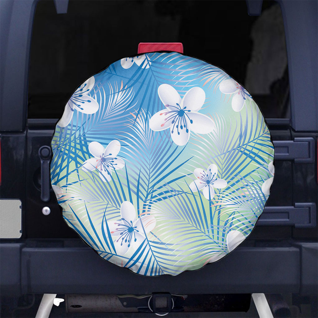 Blue Aloha Hawaiian Spare Tire Cover Tropical Flower Palm Leaf Pattern LT19 No hole Blue - Polynesian Pride