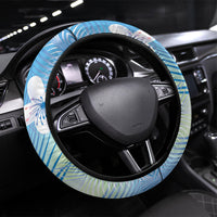 Blue Aloha Hawaiian Steering Wheel Cover Tropical Flower Palm Leaf Pattern LT19 Universal Fit Blue - Polynesian Pride