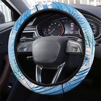 Blue Aloha Hawaiian Steering Wheel Cover Tropical Flower Palm Leaf Pattern LT19 - Polynesian Pride