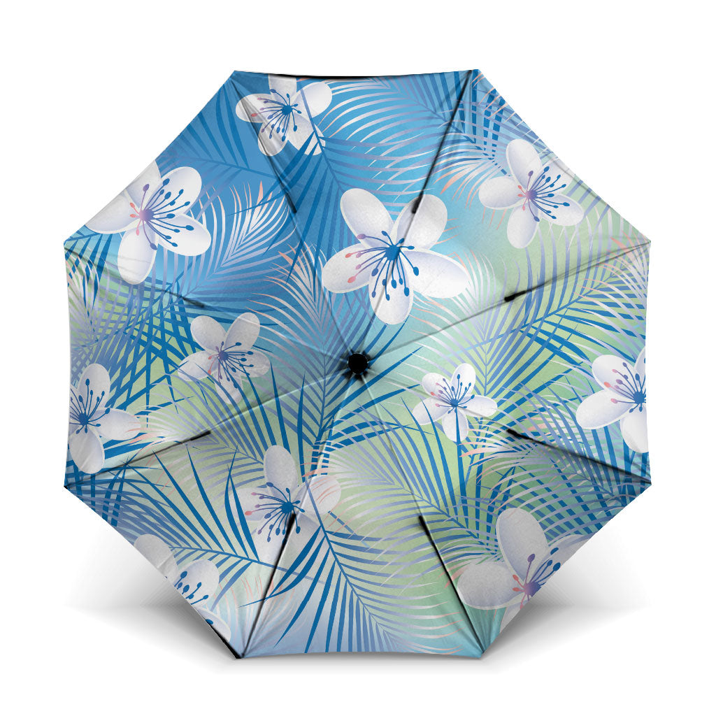Blue Aloha Hawaiian Umbrella Tropical Flower Palm Leaf Pattern LT19 One Size Folded 11.42 inch Opened Diameter 37.4 inch Blue - Polynesian Pride