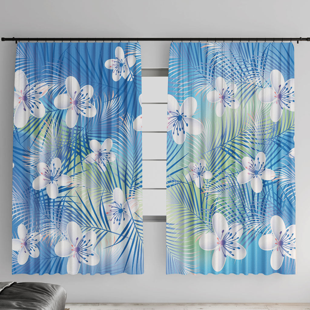 Blue Aloha Hawaiian Window Curtain Tropical Flower Palm Leaf Pattern LT19 With Hooks Blue - Polynesian Pride