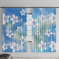 Blue Aloha Hawaiian Window Curtain Tropical Flower Palm Leaf Pattern LT19 With Hooks Blue - Polynesian Pride