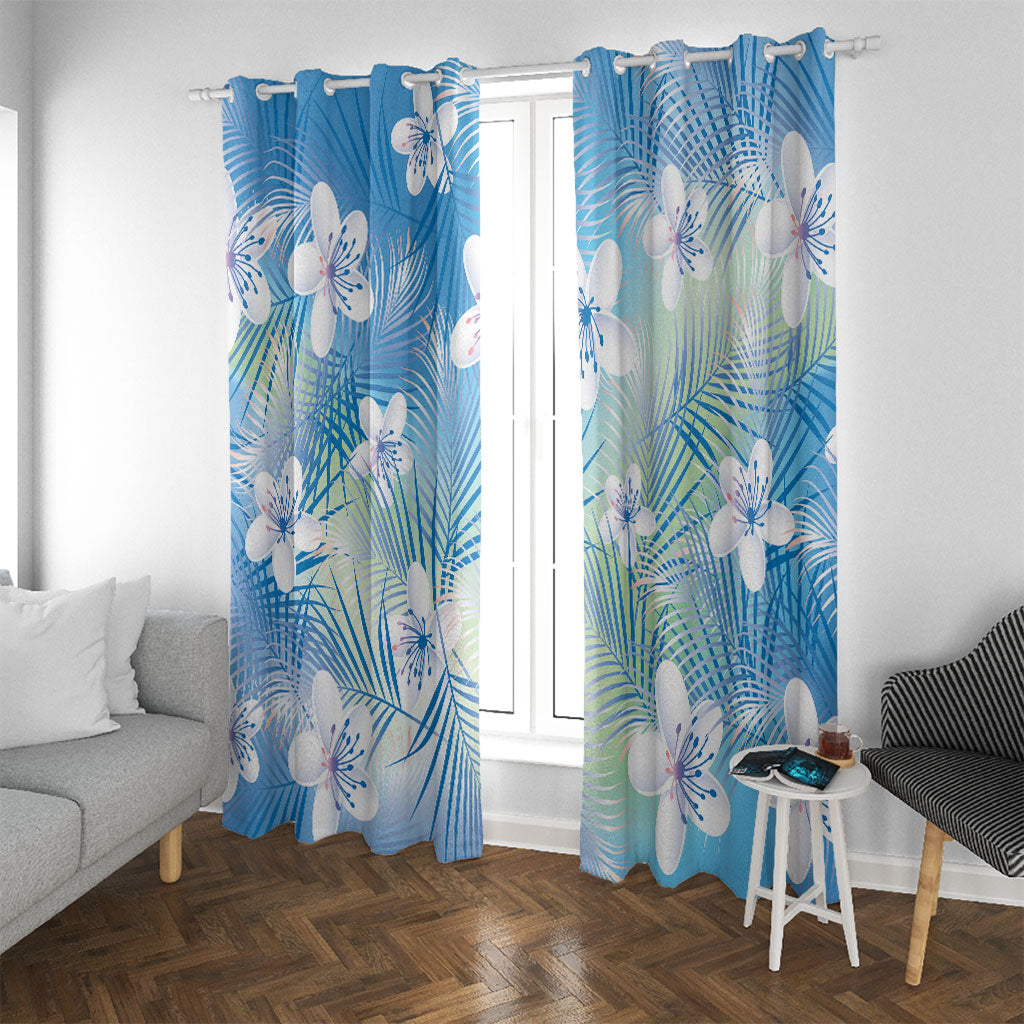 Blue Aloha Hawaiian Window Curtain Tropical Flower Palm Leaf Pattern LT19 With Grommets Blue - Polynesian Pride