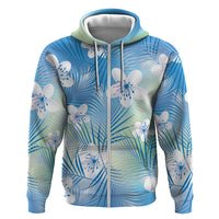 Blue Aloha Hawaiian Zip Hoodie Tropical Flower Palm Leaf Pattern LT19 Zip Hoodie Blue - Polynesian Pride
