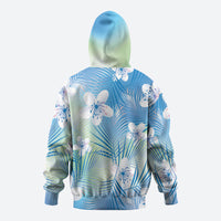 Blue Aloha Hawaiian Zip Hoodie Tropical Flower Palm Leaf Pattern LT19 - Polynesian Pride