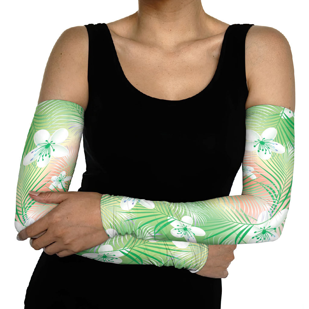 Green Aloha Hawaiian Arm Sleeves Tropical Flower Palm Leaf Pattern LT19 - Polynesian Pride