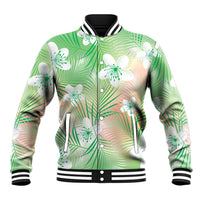 Green Aloha Hawaiian Baseball Jacket Tropical Flower Palm Leaf Pattern LT19 Unisex Green - Polynesian Pride