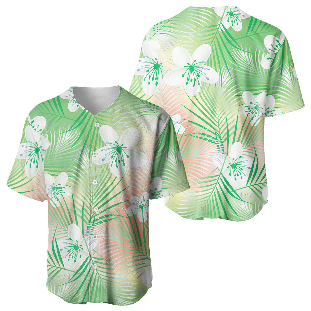 Green Aloha Hawaiian Baseball Jersey Tropical Flower Palm Leaf Pattern LT19 - Polynesian Pride