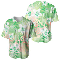 Green Aloha Hawaiian Baseball Jersey Tropical Flower Palm Leaf Pattern LT19 - Polynesian Pride
