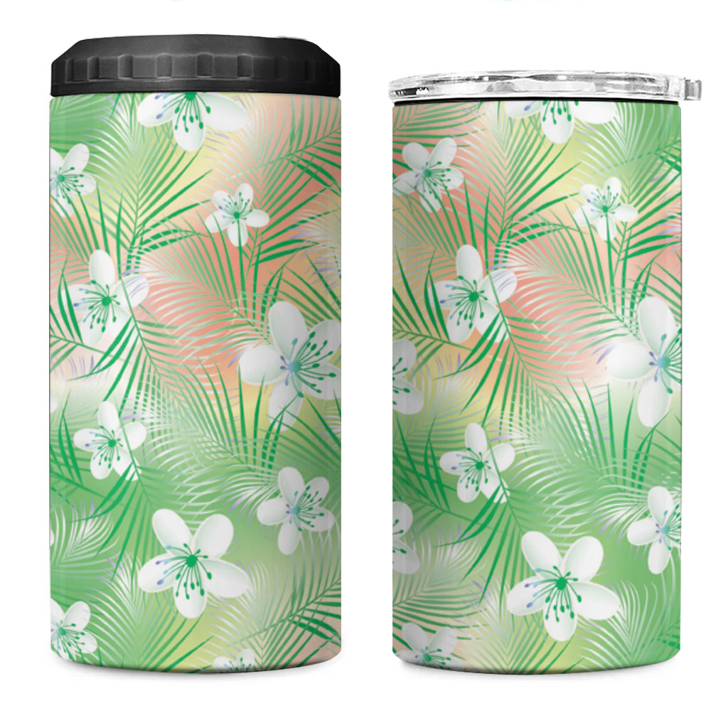 Green Aloha Hawaiian 4 in 1 Can Cooler Tumbler Tropical Flower Palm Leaf Pattern LT19 One Size: 16 oz Green - Polynesian Pride