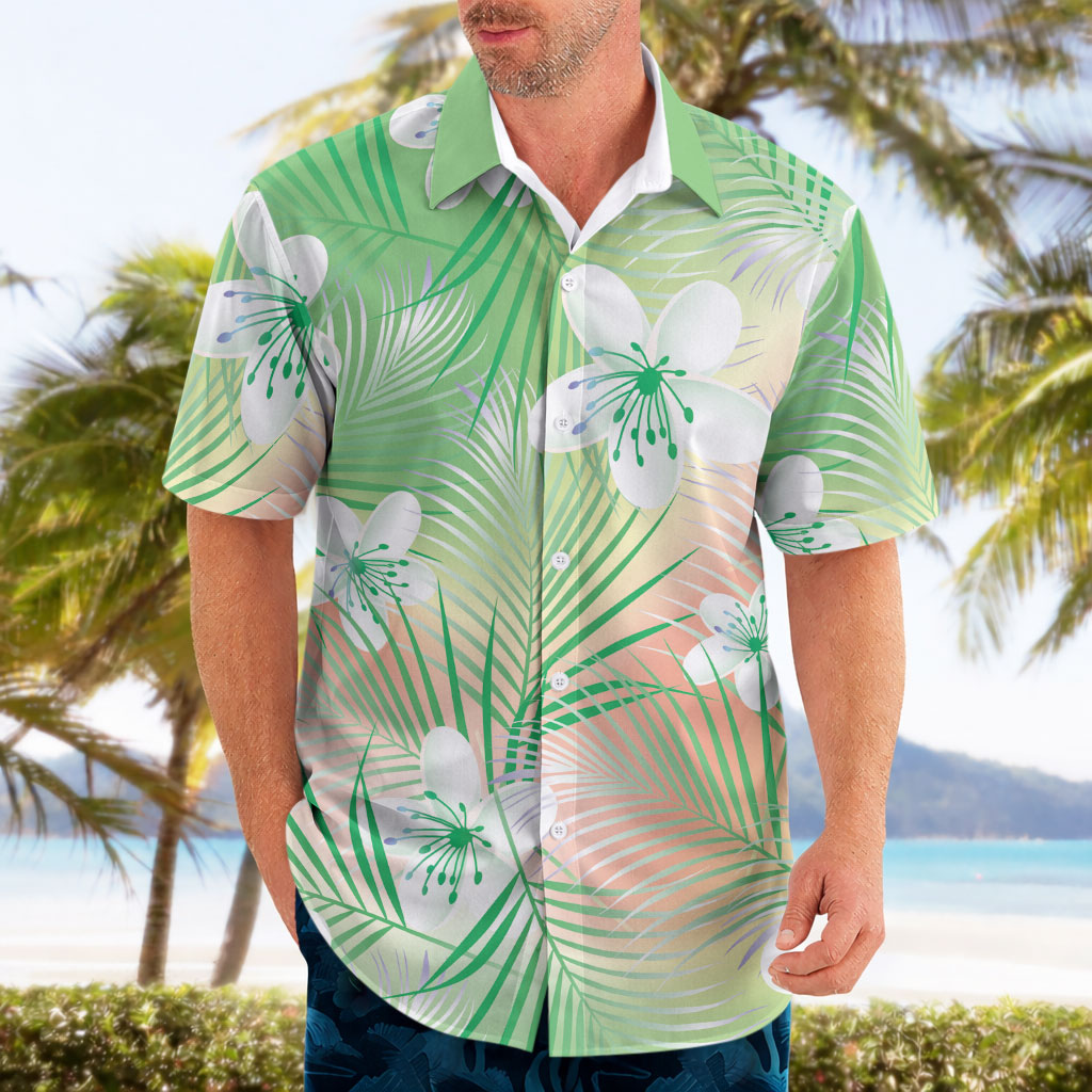 Green Aloha Hawaiian Hawaiian Shirt Tropical Flower Palm Leaf Pattern LT19 - Polynesian Pride