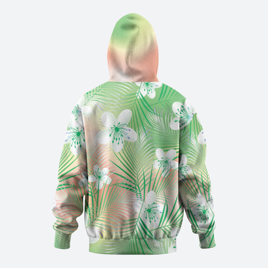 Green Aloha Hawaiian Hoodie Tropical Flower Palm Leaf Pattern LT19 - Polynesian Pride