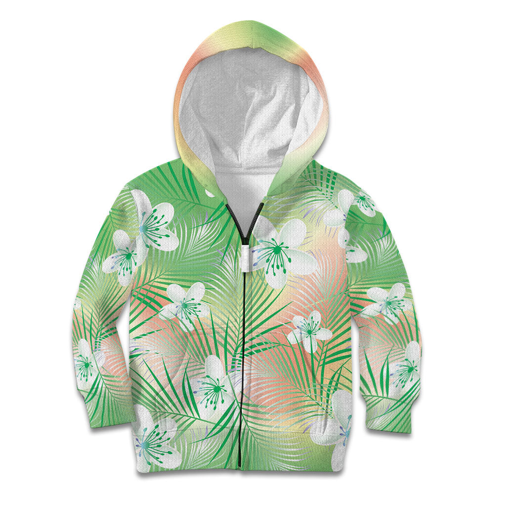 Green Aloha Hawaiian Kid Hoodie Tropical Flower Palm Leaf Pattern LT19 Zip Hoodie Green - Polynesian Pride