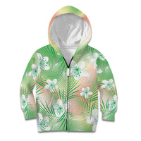 Green Aloha Hawaiian Kid Hoodie Tropical Flower Palm Leaf Pattern LT19 Zip Hoodie Green - Polynesian Pride